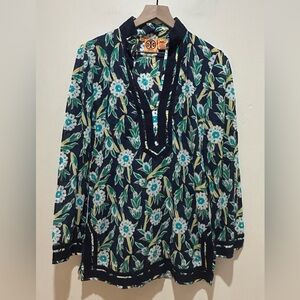 Tory Burch Floral Tunic in Black and Green
